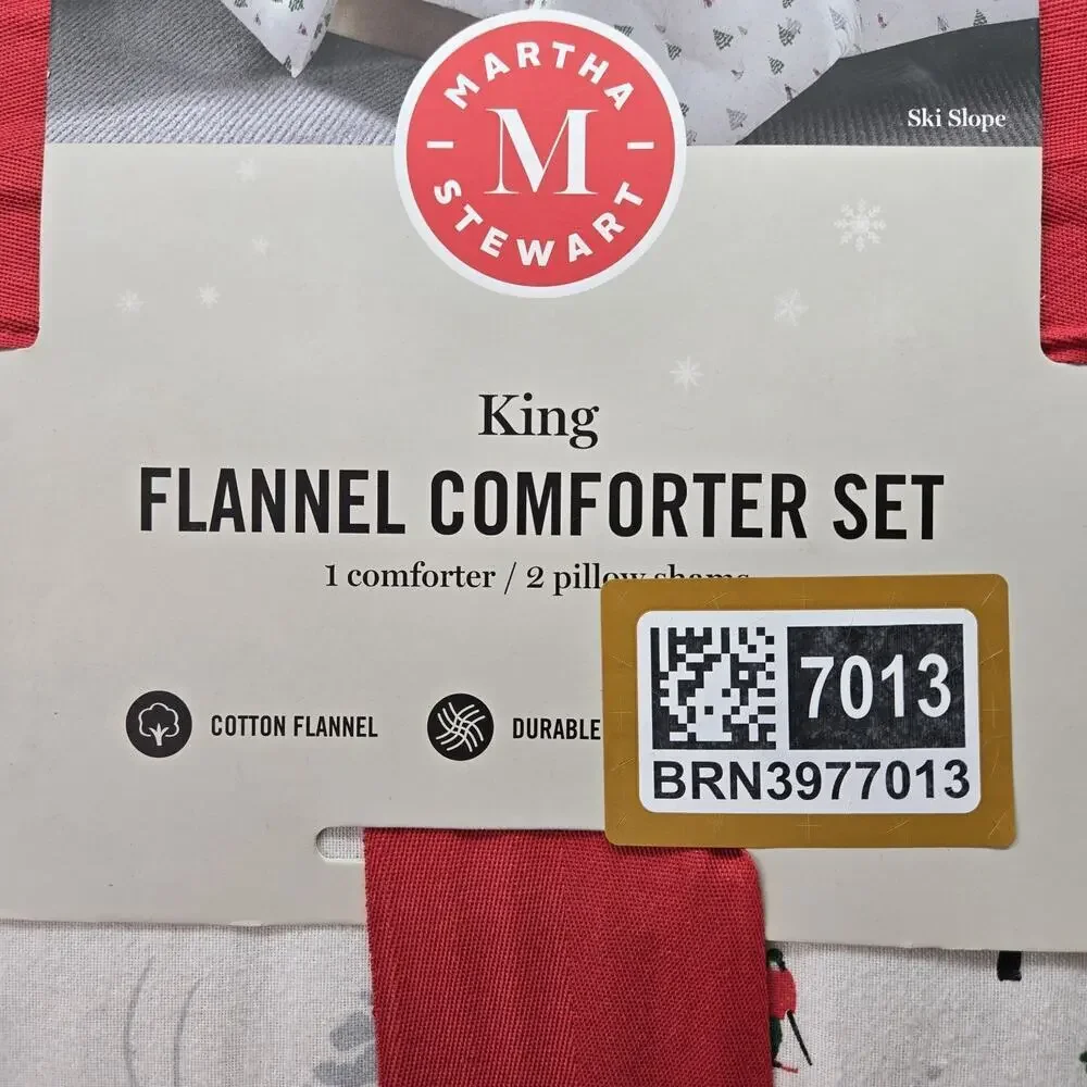 MARTHA STEWART Holiday Christmas Tree Skier Red Green 3 piece King Quilt Set NEW